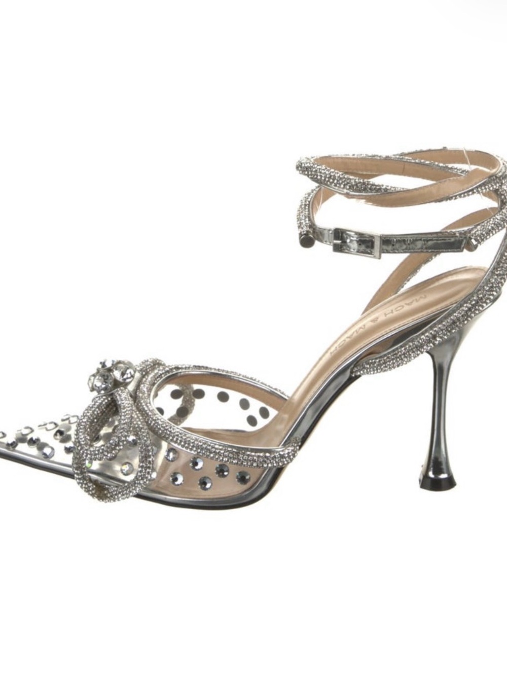 Mach & Mach Silver Crystal-Embellished Heeled Sandals brand new 37.5
